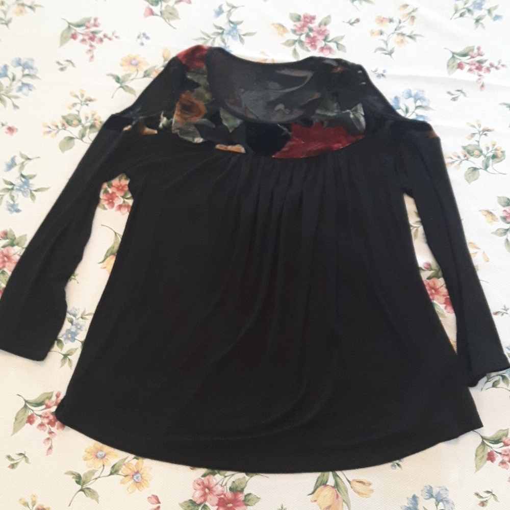 Knapp Studio Cold Shoulder Velvet & Sheer Floral Tunic Top – Size Small - Picture 9 of 14
